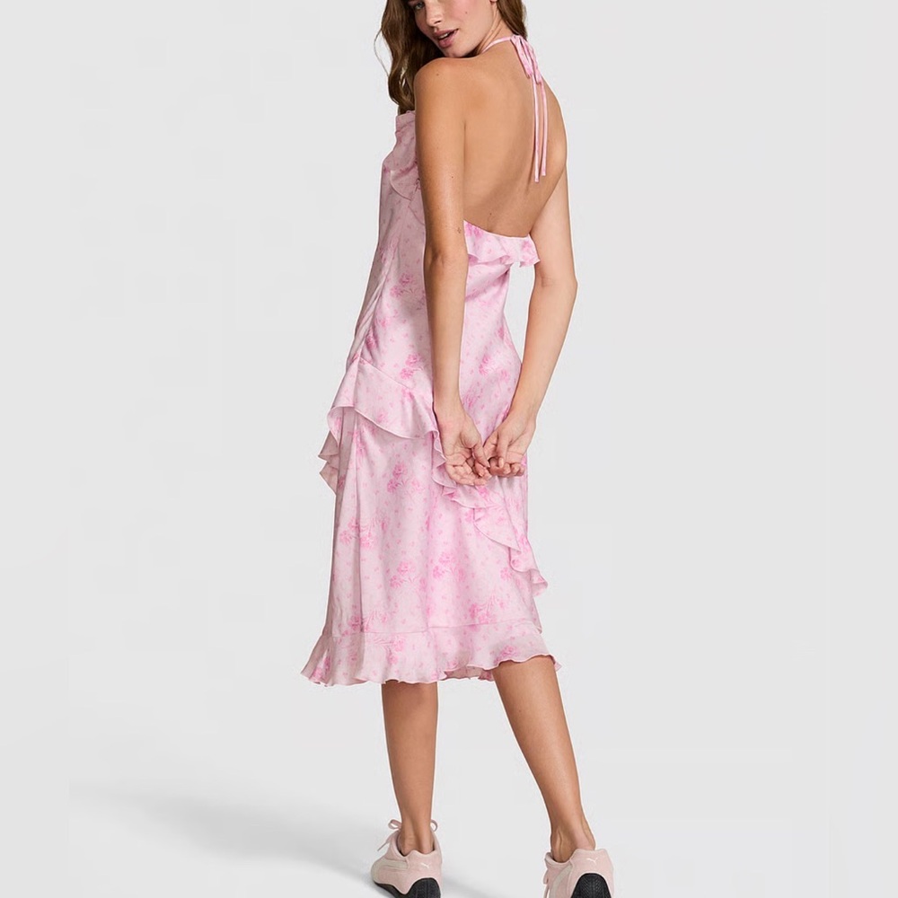 Victoria’s Secret pink x loveshackfancy satin ruffle midi dress coquette floral - Picture 3 of 9